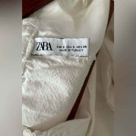 Zara White Rustic Cap Flutter Sleeve Jumpsuit Belted Cotton Summer Sz Small - Picture 16 of 16